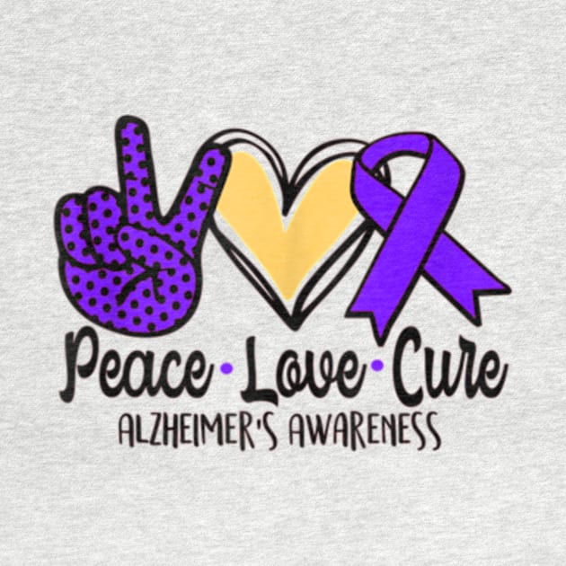 Peace Love Cure Alzheimer Awareness Men Women Kids by StuSpenceart